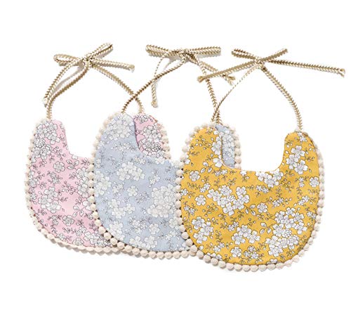 GZMM Baby Bib for Girls,Reversible Waterproof Handmade Natural Cotton Baby Drool Bib 0-12 Months 3 Pack - Image 1