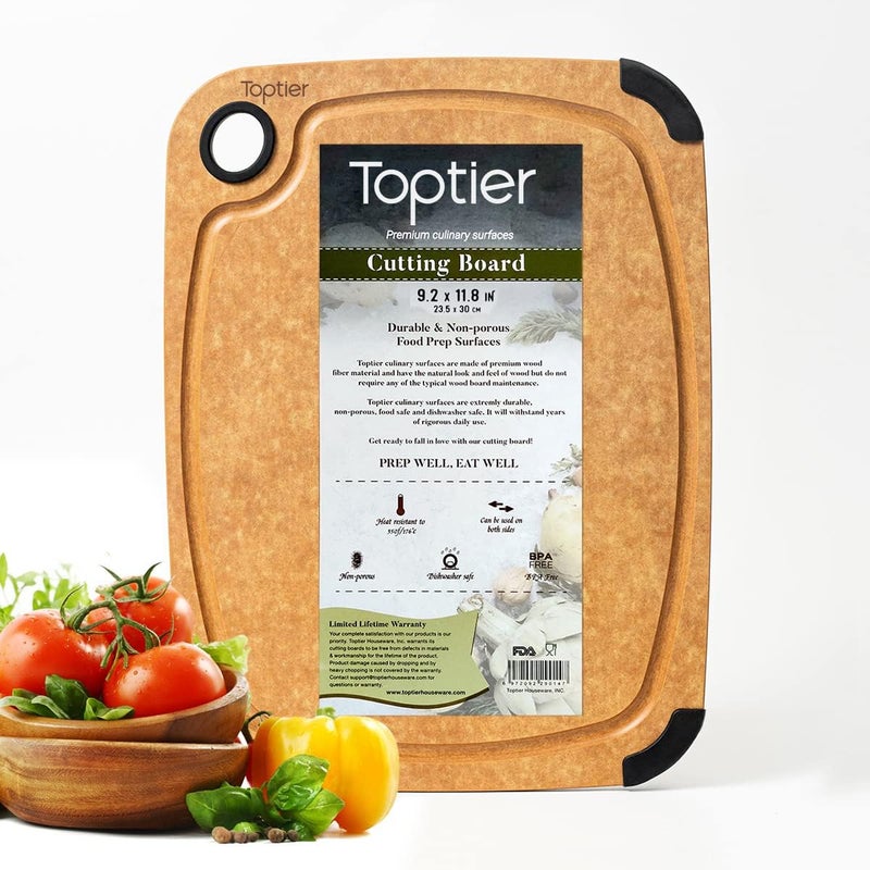 toptier Cutting Board, Small Wood Fiber Cutting Boards for Kitchen, BPA Free, Dishwasher Safe, Reversible, Juice Groove, Eco-Friendly, Non Porous, Thin Cutting Board, 11.5 x 9.25-inch, Natural Slate - Image 1