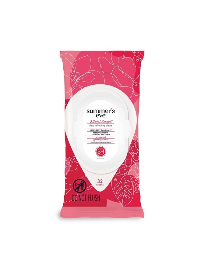 Summer's Eve Blissful Escape Daily Refreshing Feminine Wipes, Removes Odor, pH balanced, 32 Count - Image 1