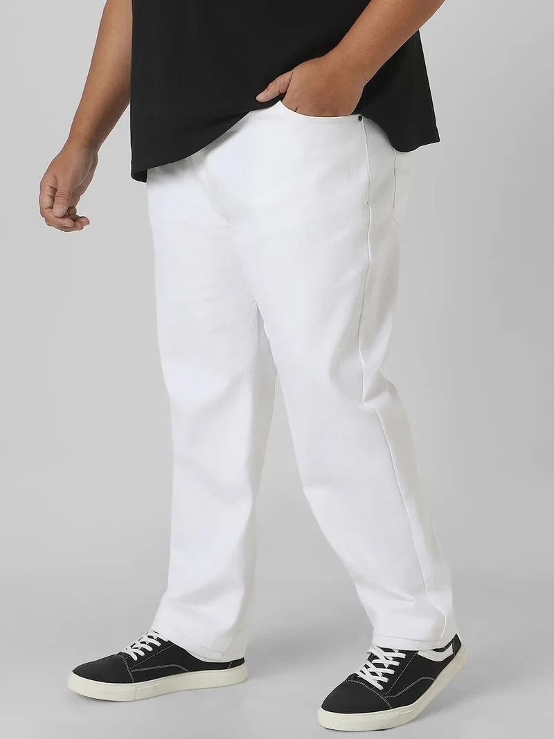 Urbano Fashion  Urbano Plus Men's White Regular Fit Washed Jeans Stretchable  | Best Price UAE