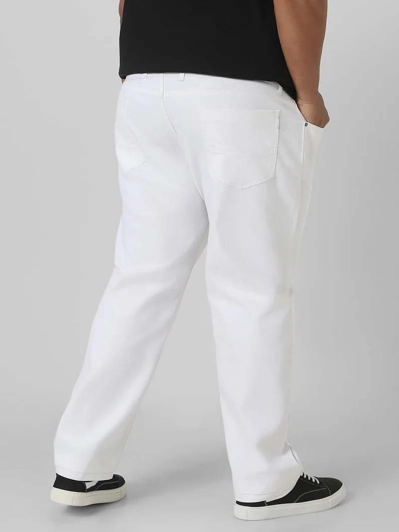 Urbano Fashion  Urbano Plus Men's White Regular Fit Washed Jeans Stretchable  | Best Price UAE