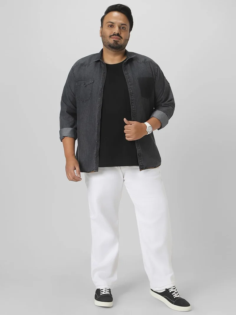 Urbano Fashion  Urbano Plus Men's White Regular Fit Washed Jeans Stretchable  | Best Price UAE