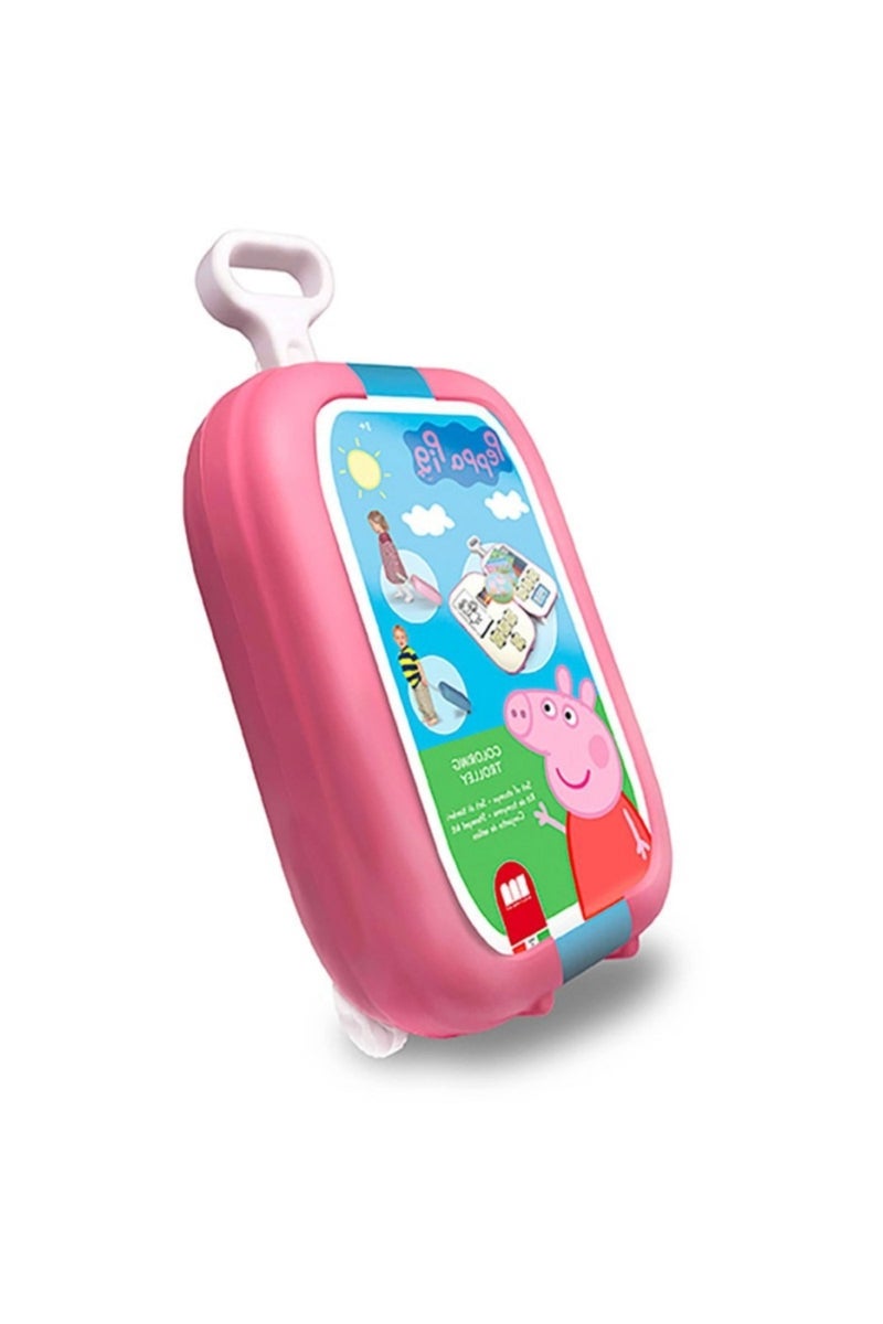 MULTIPRINT Peppa Pig Art Trolley for Kids – Creative Travel Case with 7 Stamps, Ink Pad, 18 Washable Felt Pens, Activity Book, 5 Colour Pencils & 30 Stickers – Rolling Trolley with Handle - Image 1