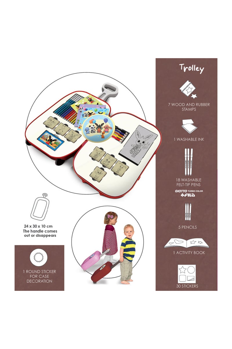MULTIPRINT Peppa Pig Art Trolley for Kids – Creative Travel Case with 7 Stamps, Ink Pad, 18 Washable Felt Pens, Activity Book, 5 Colour Pencils & 30 Stickers – Rolling Trolley with Handle - Image 2