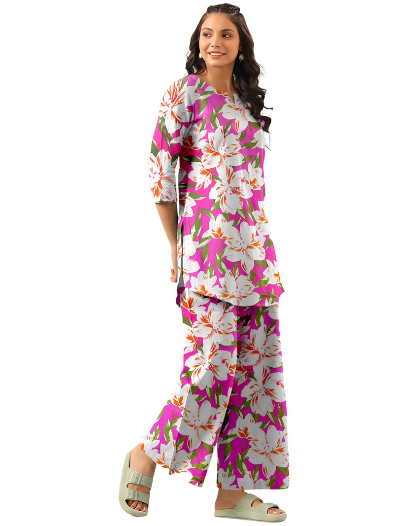 Tee Projekt Co Ord Set for Women Stylish | Kurta Set for Women Pink - Image 1