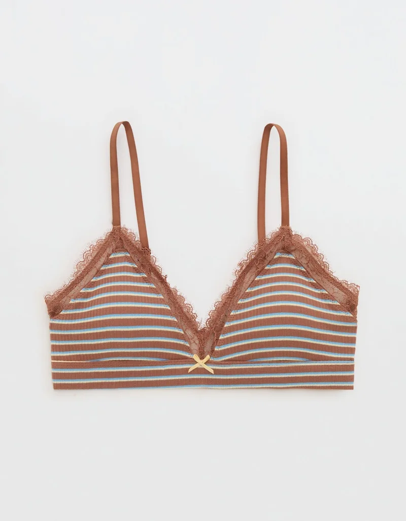 Aerie  Aerie Superchill Cotton Rib Lace Trim Triangle Bralette for Women | Best Price UAE