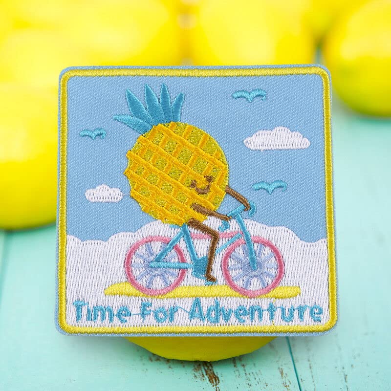 Daily Crafts Daily Crafts Random Embroidered Patches Bright Vivid Colors Sew OnIron On Patch Applique for Clothes Dress Hat Jeans DIY Accessories Pineapple On Bicycle Time for Adventure Patch - Image 2