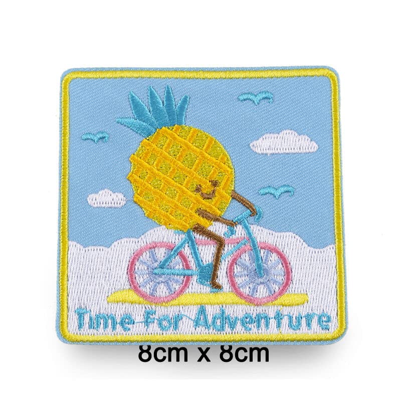 Daily Crafts Daily Crafts Random Embroidered Patches Bright Vivid Colors Sew OnIron On Patch Applique for Clothes Dress Hat Jeans DIY Accessories Pineapple On Bicycle Time for Adventure Patch - Image 3