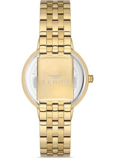 FERRO Women's Gold Color Stone Wristwatch + Safe Bracelet Gift  - Image 4