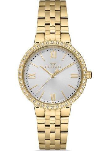 FERRO Women's Gold Color Stone Wristwatch + Safe Bracelet Gift  - Image 1