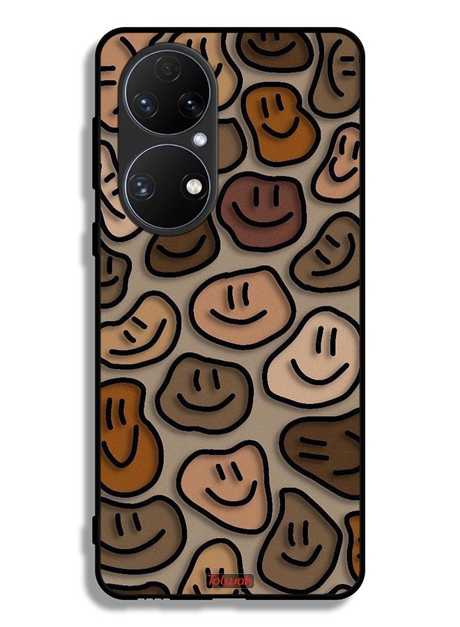 Tolwak Huawei P50E Protective Case Cover Smiley Faces Art - Image 2