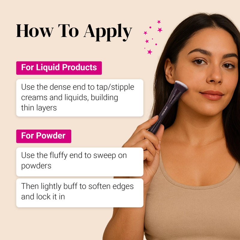 Keshima Dual-Ended Blush, Bronzer & Contour Makeup Brush - Dense Liquid End & Fluffy Powder End, Multi-Purpose Blending and Buffing for an Airbrush Finish, Works with Liquid, Cream & Powder, Black - Image 4