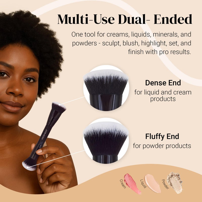Keshima Dual-Ended Blush, Bronzer & Contour Makeup Brush - Dense Liquid End & Fluffy Powder End, Multi-Purpose Blending and Buffing for an Airbrush Finish, Works with Liquid, Cream & Powder, Black - Image 3