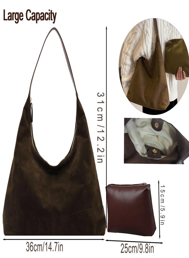Lramkuy Brown Suede Bag for Women, Brown Suede Tote Bag Purse, Suedes bags for Women, Shoulder Bags - Image 4
