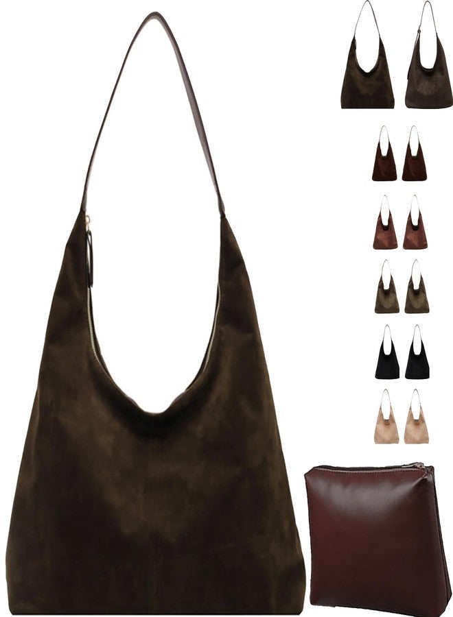 Lramkuy Brown Suede Bag for Women, Brown Suede Tote Bag Purse, Suedes bags for Women, Shoulder Bags - Image 1