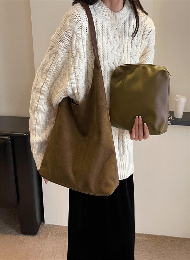 Lramkuy Brown Suede Bag for Women, Brown Suede Tote Bag Purse, Suedes bags for Women, Shoulder Bags - Image 3