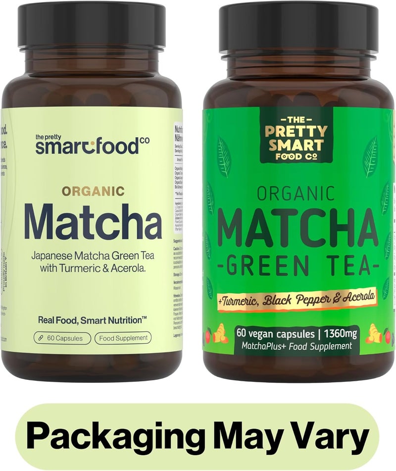 The Pretty Smart Food Co Green Tea Extract Capsules Organic Matcha Green Tea Tablets Boosted with Turmeric Acerola Cherry Black Pepper 1360MG Complex Green Tea Supplement 60 Capsules UK Made - Image 2
