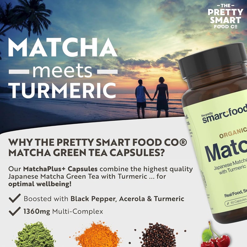 The Pretty Smart Food Co Green Tea Extract Capsules Organic Matcha Green Tea Tablets Boosted with Turmeric Acerola Cherry Black Pepper 1360MG Complex Green Tea Supplement 60 Capsules UK Made - Image 4