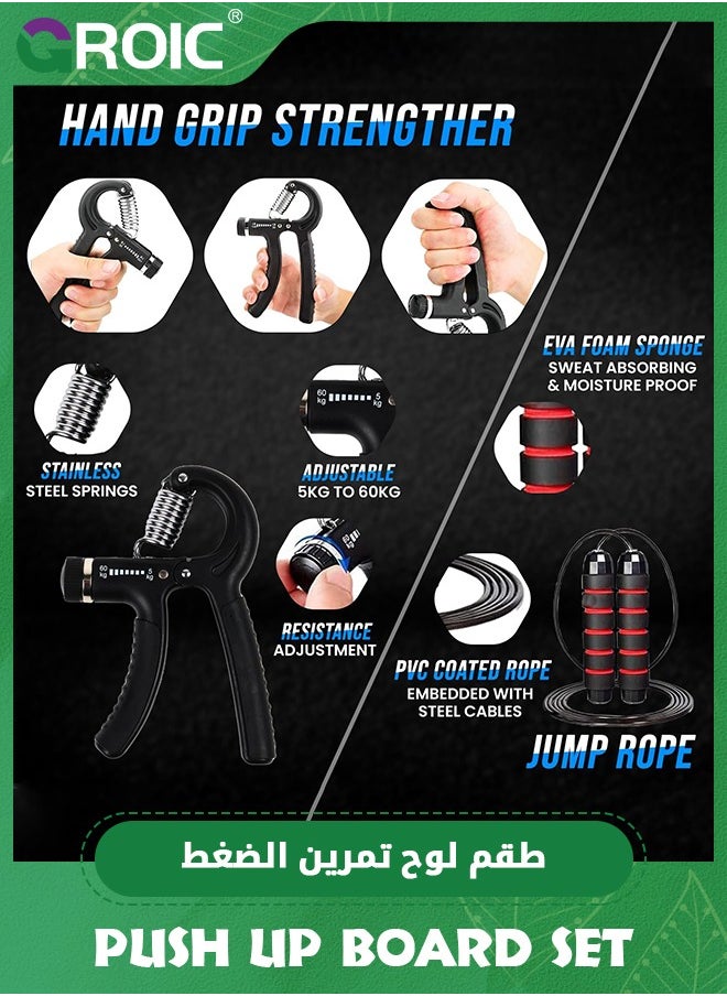 GROIC Push Up Board Exercise Equipment - Home Workout Equipment - Includes Resistance Bands Set, Ab Roller Wheel, Pilates Bar, Hand Grip Strengthener, Jumping rope - Full Body Workout Home Gym Systems  - Image 5
