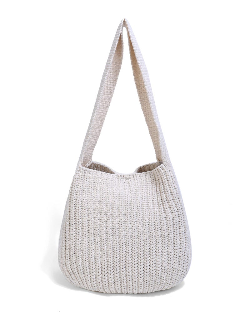 ENBEI Women's Handcrafted Crochet Tote Bag Knit Shoulder bag,All-Season Handwoven Beach Bag, Cute Eco-Friendly Handmade Tote for Shopping, Travel, Daily Use, Gift Box Packagingï¼ˆWhiteï¼‰ - Image 1
