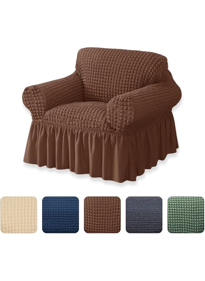 erorex Sofa Slipcover One Piece Easy Fit Stretch Couch Cover With Skirt Durable Washable High Elastic Stretchable Universal Furniture Protector Brown 1 Seat Al 23  - Image 1