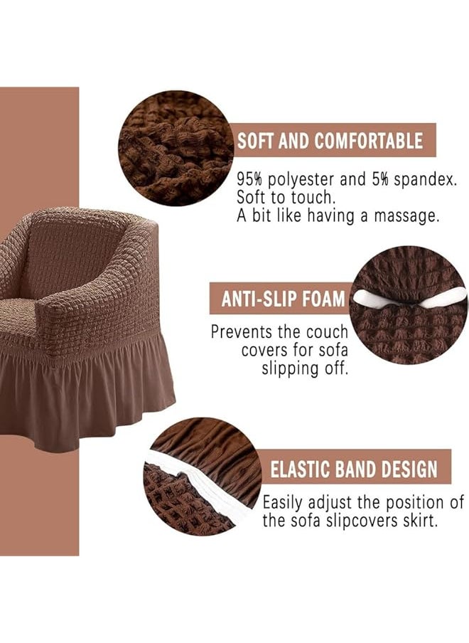 erorex Sofa Slipcover One Piece Easy Fit Stretch Couch Cover With Skirt Durable Washable High Elastic Stretchable Universal Furniture Protector Brown 1 Seat Al 23  - Image 2