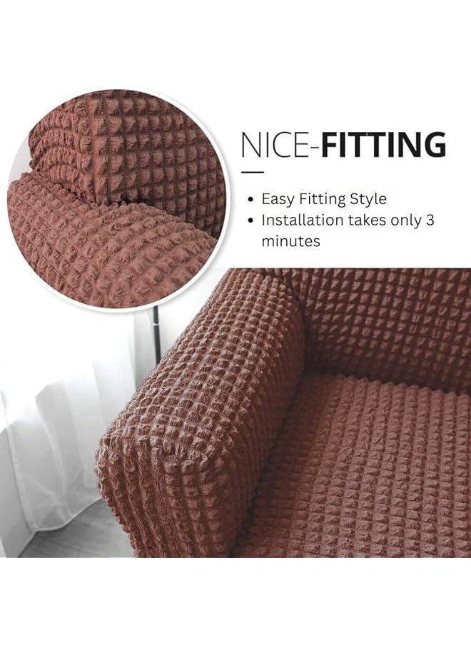 erorex Sofa Slipcover One Piece Easy Fit Stretch Couch Cover With Skirt Durable Washable High Elastic Stretchable Universal Furniture Protector Brown 1 Seat Al 23  - Image 5