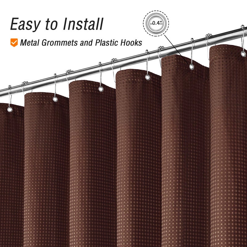 Gibelle Long Shower Curtain 72 x 78  Tall Waffle Weave Textured Fabric Shower Curtain for Bathroom  Water Repellent  Machine Washable  Brown - Image 4