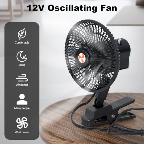 XGGYA 12 Volt Oscillating Fan, Portable Car Fan Wide-Bound Cooling Ventilation, Car DC Clip Fan, Truck, RV, Automotive 12v Fan - Image 5
