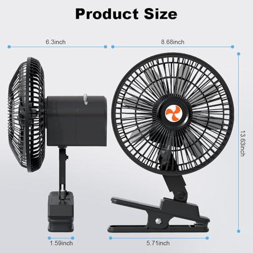XGGYA 12 Volt Oscillating Fan, Portable Car Fan Wide-Bound Cooling Ventilation, Car DC Clip Fan, Truck, RV, Automotive 12v Fan - Image 3