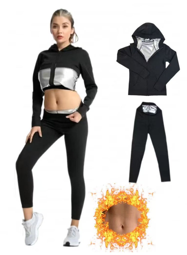 TNGames Women's Sauna Suit Quick-drying and Shaping High-quality Fabric Sports and Fitness Compression Sweat-wicking Suit Zippered Women's Sauna Sportswear Set Size:L - Image 1