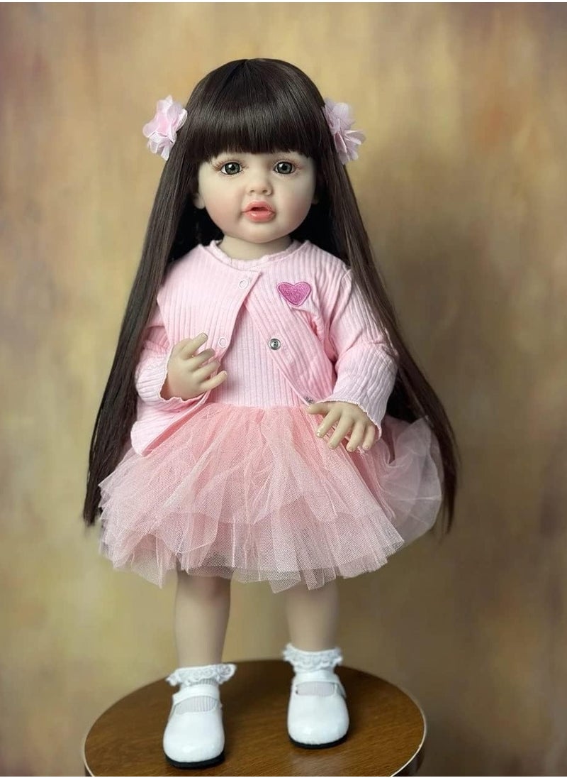 Nano Classic 22 inch 55cm Reborn Baby Doll Soft Full body Silicone vinyl Doll Newborn real like Baby Doll Girl Toy - Stand Pink  - Image 1