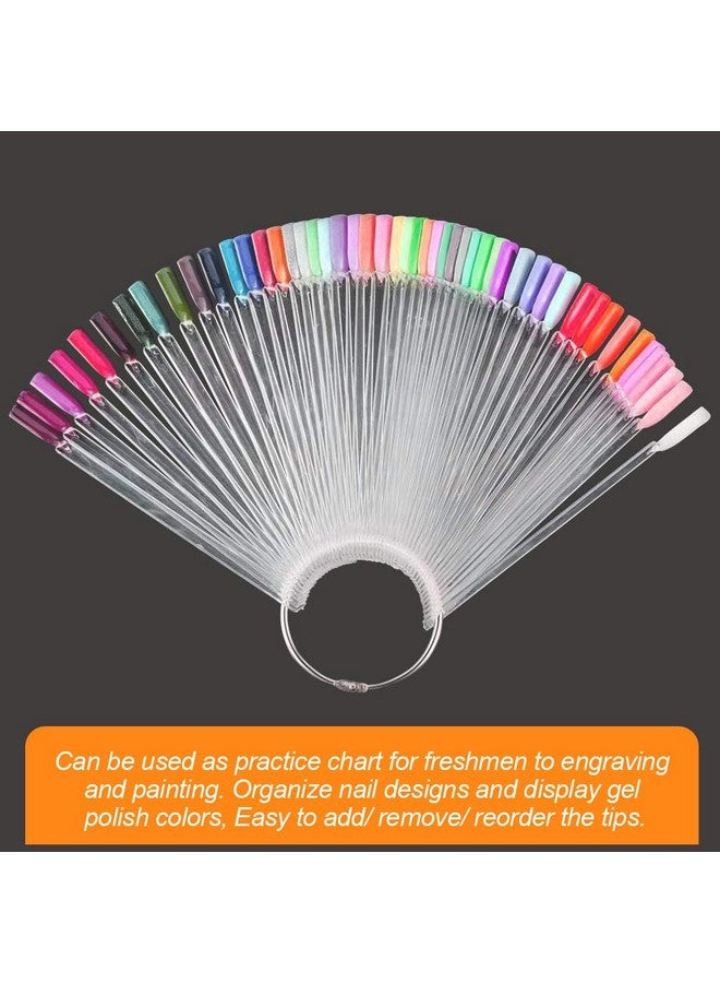 JASSINS JASSINS 100 Pcs Clear Fan-shaped False Nail Swatch Sticks Nail Polish Practice Display Art Tips Nail Sample Sticks With Metal Split Ring - Image 4