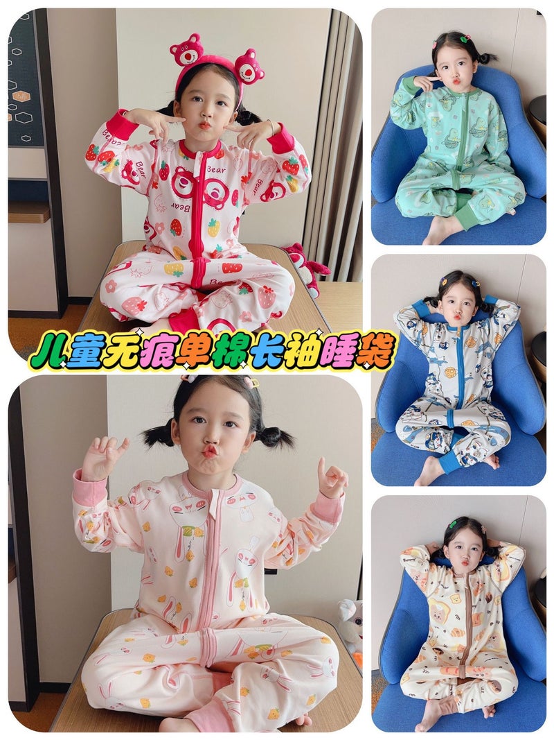 24 Four Seasons Pure Cotton Boneless Long-Sleeved Sleeping Bag Anti-Kick Crawling Clothes Home Clothes For Children - Image 2