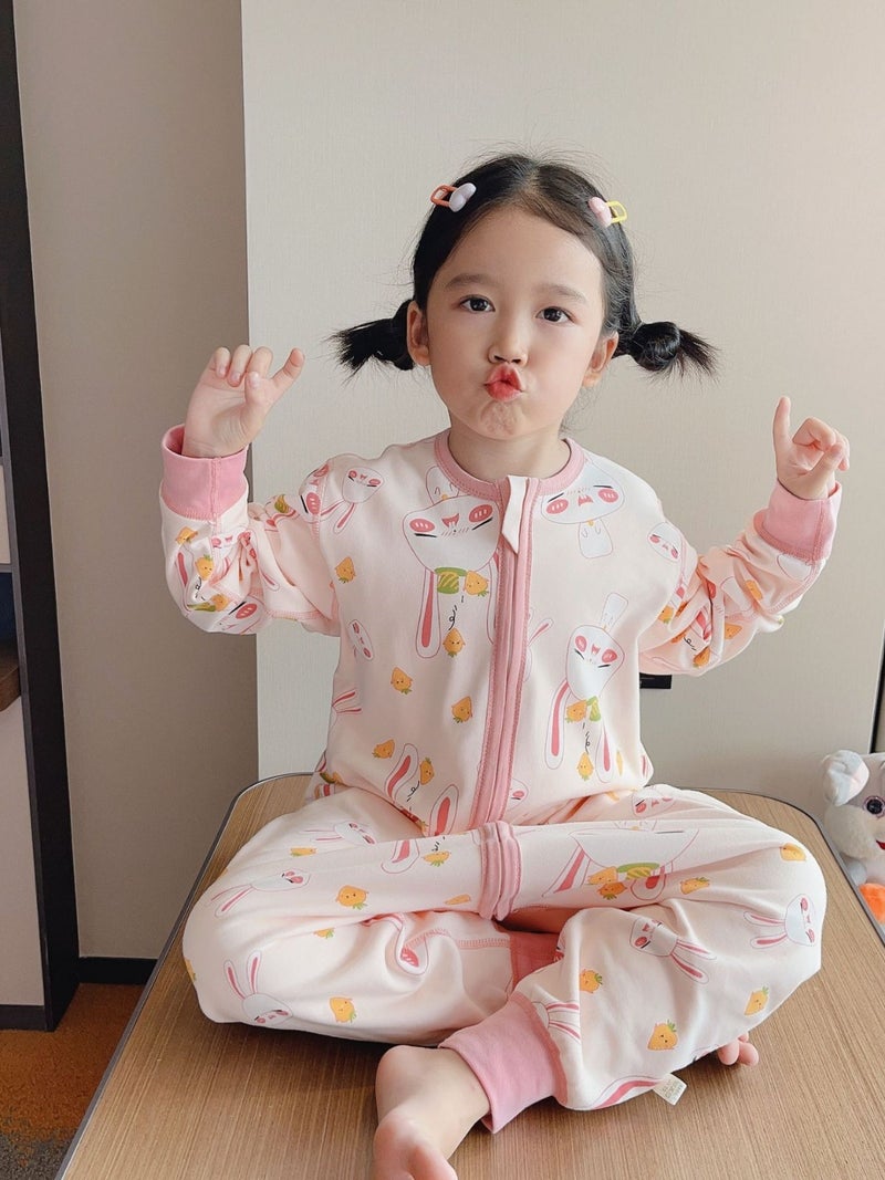 24 Four Seasons Pure Cotton Boneless Long-Sleeved Sleeping Bag Anti-Kick Crawling Clothes Home Clothes For Children - Image 5