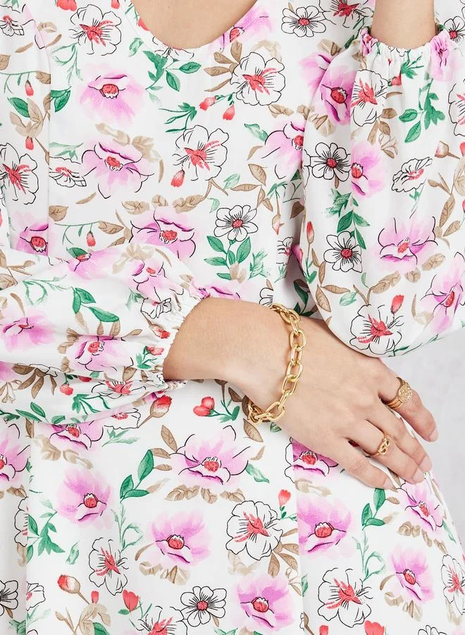 Styli Floral Print Midi Dress
