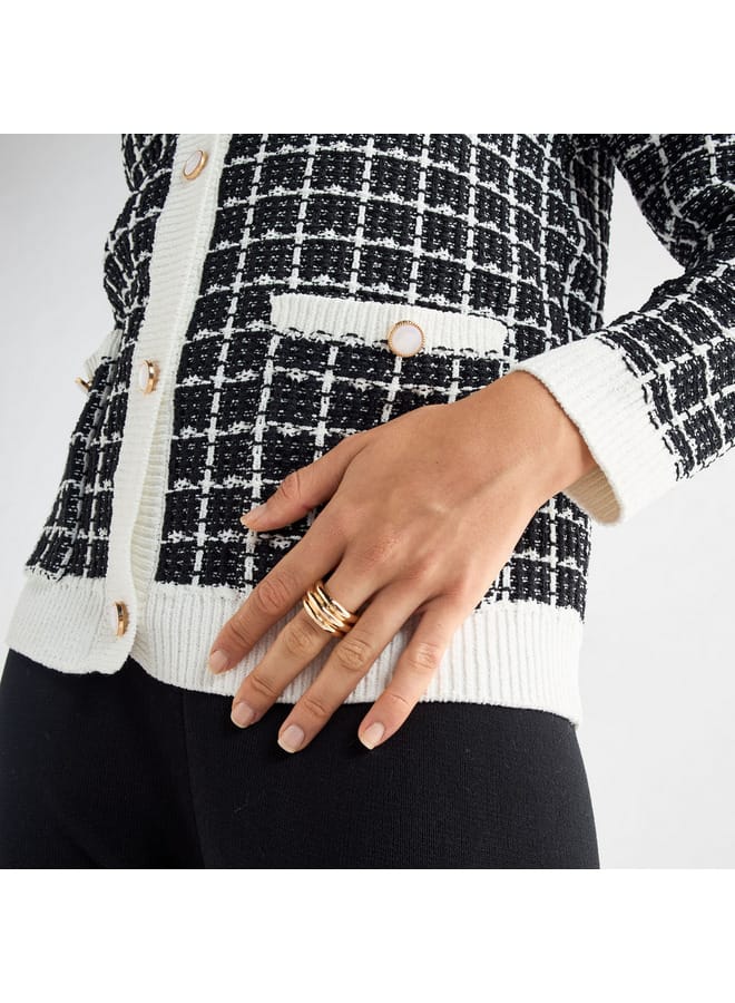 Splash FAV Checked V-Neck Cardigan with Button Closure and Pockets - Image 4