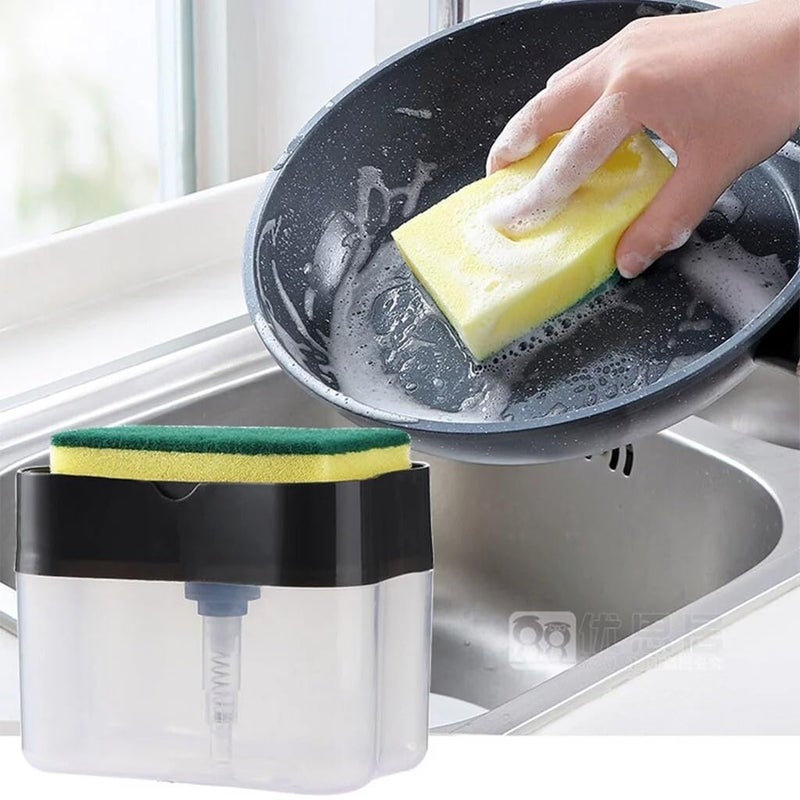 Derovan 2-in-1 Soap Pump Dispenser for Dishwasher Liquid Holder – 400 ML Capacity, Sponge Holder, Multi-Color - Image 2