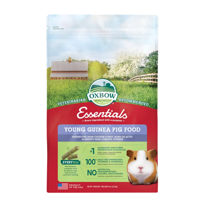 Oxbow Essentials Young Guinea Pig Food, Guinea Pig Pellets Made with Timothy Hay, Stabilized Vitamin C, Small Animal Pet Products, Small Animal Food Made in USA, High Fiber, 5 lb. Bag - Image 1