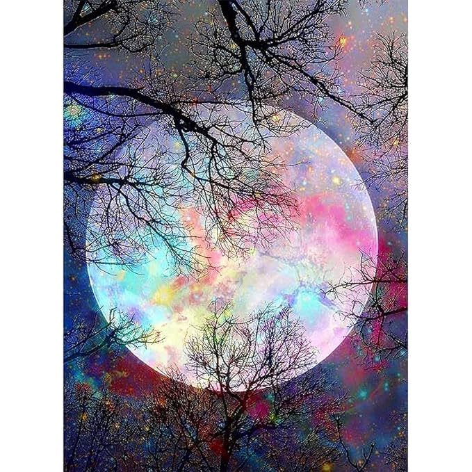 Bitrexup Diamond Painting Kit 30 40cm Bright Moon Diamond Painting Kits 5D Diamond Painting Kit for Adults Kids Art Wall Hangings Super Moon Night Scene for Home Wall Decor