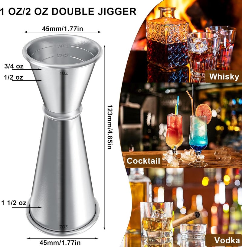 JOYONE Measuring Jigger & Mixing Spoon Set, Cocktail Jigger for Bartending,Bell Jigger with 1oz and 2oz Measuring Marks, Cocktail Measuring Jigger with Cocktail Spoon,Cocktail Mixing Spoon,bar Mixing Spoon - Image 2