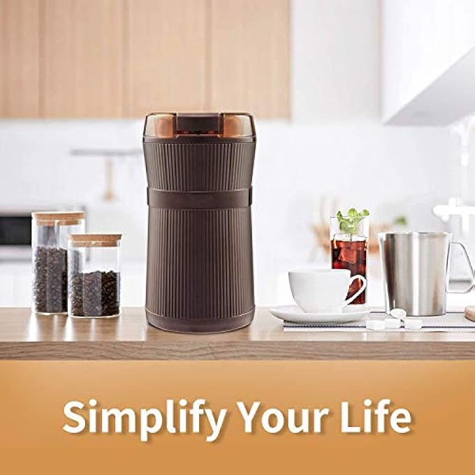SYOSI Coffee Grinder Washable Bowl Grinder With Stainless Steel Blade Safe And Durable For Seed Bean Nut Herb Pepper Grain Coffee Bean Nuts Coffee Lid Activated Safety Switch Brown - Image 3