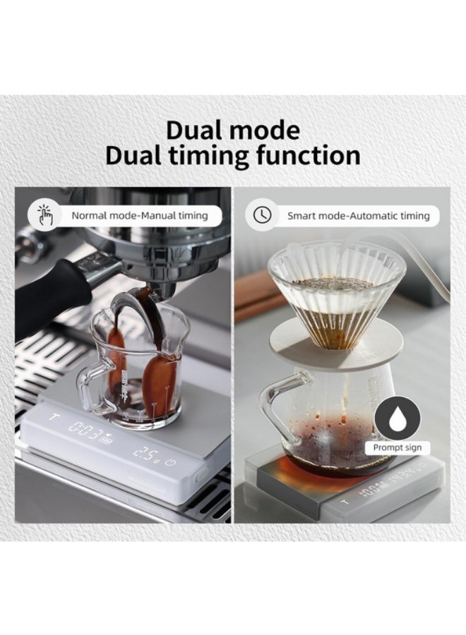 ام اتش دابيلو - ثري بومبار ميزان قهوة صغير MHW-3BOMBER مع توقيت تلقائي، ميزان إلكتروني للإسبريسو، ميزان قهوة قابل للشحن عبر منفذ Type-C، وظيفة الطرد (Tare)، وحدات قياس جرام/أوقية، شاشة LED، ميزان رقمي للقهوة والمطبخ، اللون الأبيض ES6034W-OS - Image 3