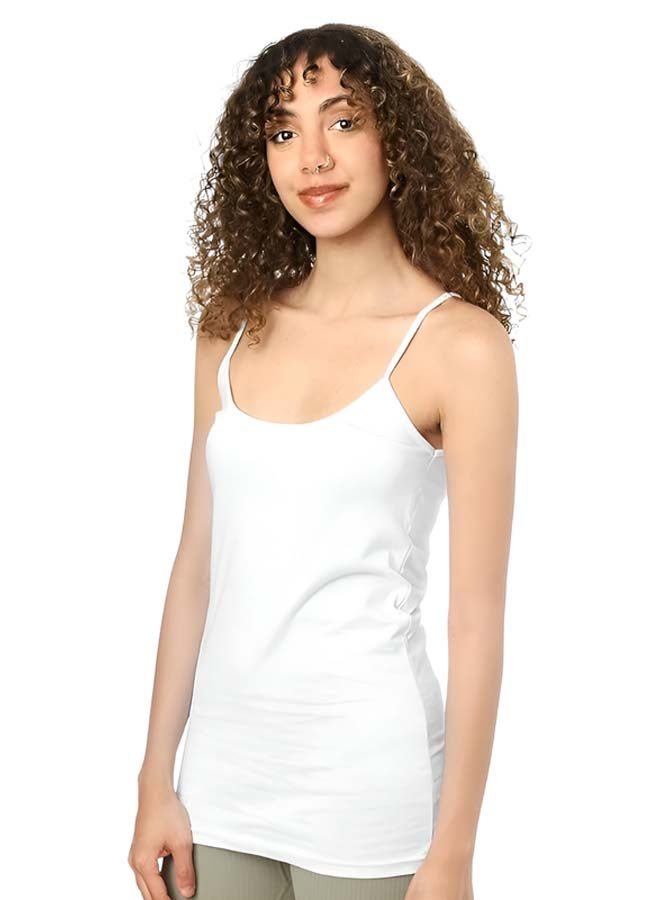 Dahab Cotton Plain Spaghetti Straps Round Neck Undershirt For Women-White - Image 2