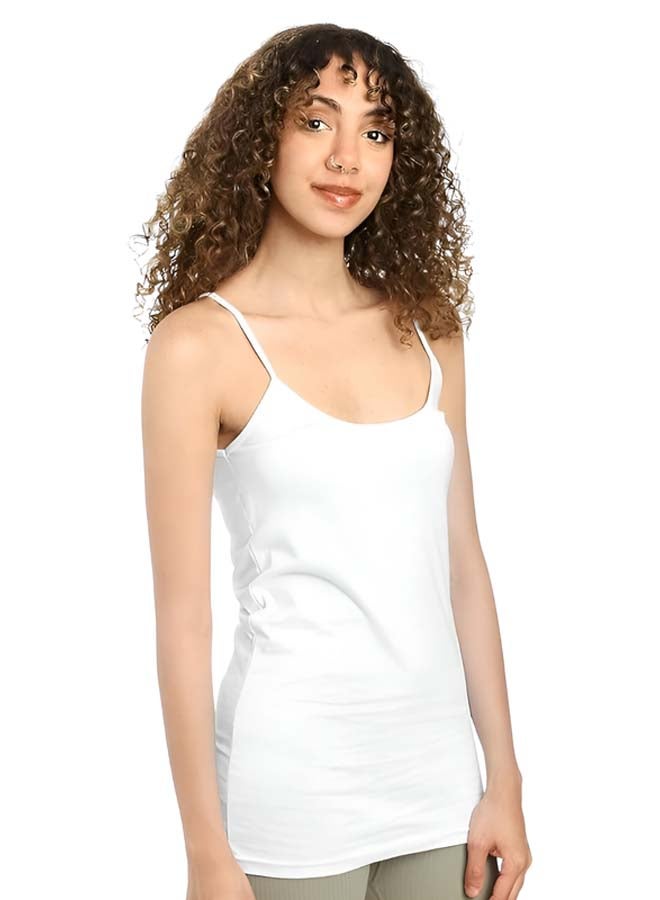 Dahab Cotton Plain Spaghetti Straps Round Neck Undershirt For Women-White - Image 1