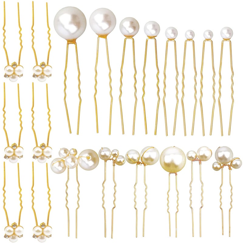 Messen 30 Pieces Wedding Pearl Hair Pins for Brides Bridal Elegant Pearl Rhinestones Hair Pins Updos Hair Piece Hair Accessories for Brides Bridesmaid Women Gold
