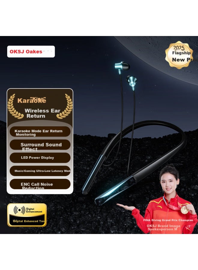 Oksj Neckband Bluetooth Earphones For Sports Running, Wireless Neck Hanging Earphones For Karaoke With Long Battery Life, Magnetic Attraction, Enc Noise Reduction For Calls, Compatible With Apple/huaw - Image 1