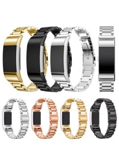 Suitable For Fitbit Charge2 Smart Watch Three Bead Folding Buckle Solid Stainless Steel Chain Strap Steel Band-Color:Fitbit Charge2 Triple Bead Flat Button/Gold