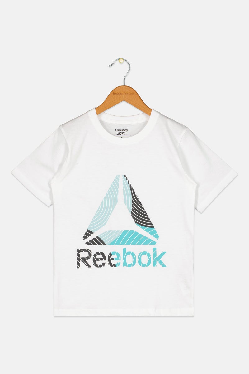 Reebok تي شيرت قصير الأكمام للأطفال الأولاد بشعار العلامة التجارية، أبيض - Image 1