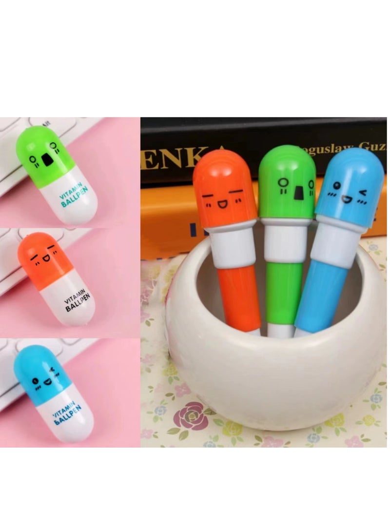 Generic 3 pcs Vitamin pill Ballpoint Pen, Novelty Retractable Gift Ball pen with Smiling Face Cute Cartoon Emotion - Image 1